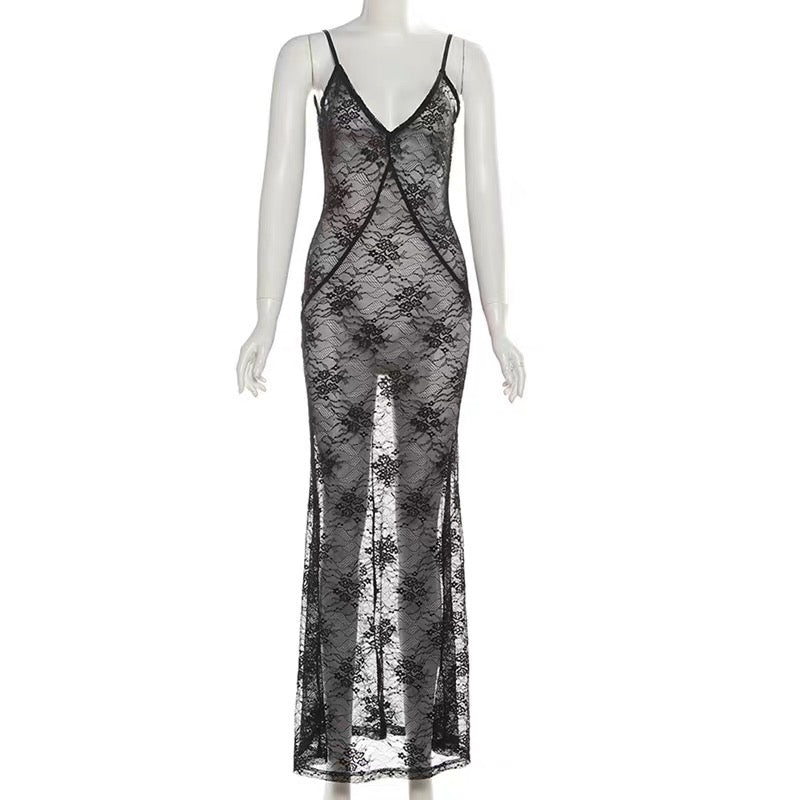 Black Mesh Long Skirt