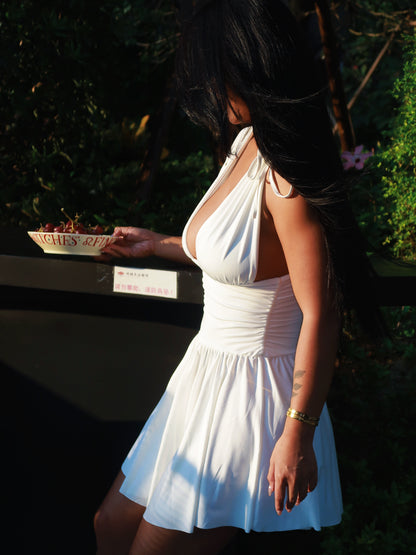 White Cinched-Waist Swimsuit