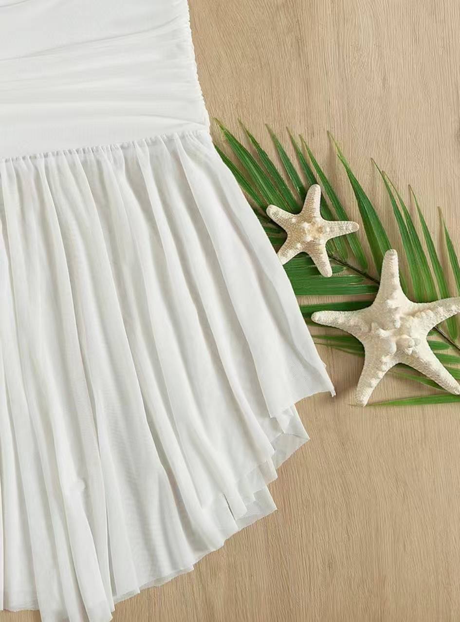 White Cinched-Waist Swimsuit